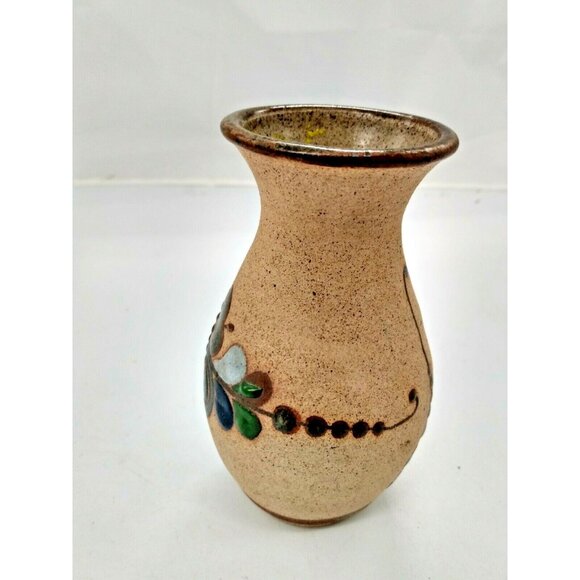 Vintage MEXICAN Tonala CLAY VASE Hand Painted 5 3/4 x 3 1/4" - Picture 3 of 10
